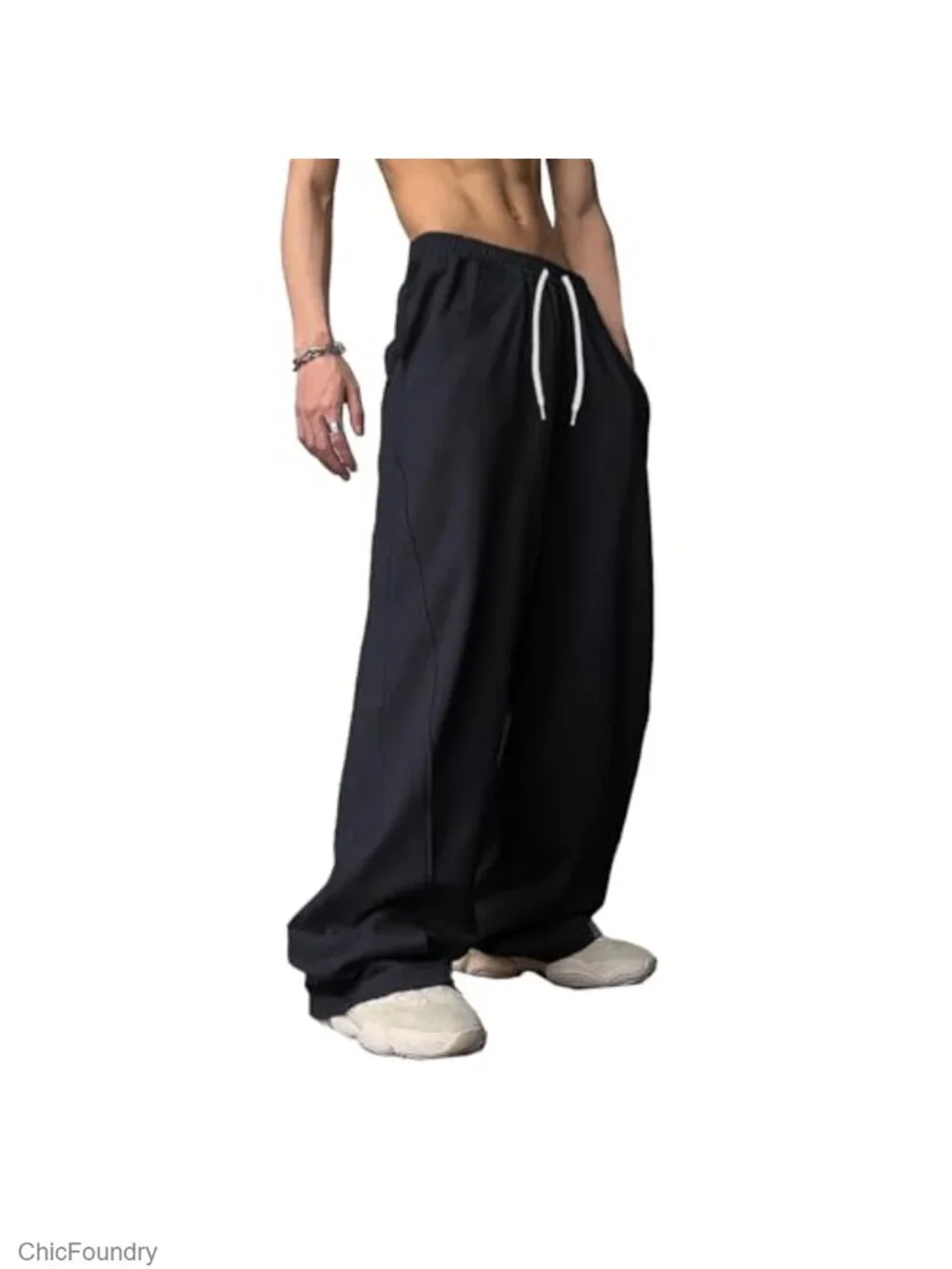 Men's Baggy Sweatpants Elastic Waist Drawstring Wide Leg Joggers with Pockets